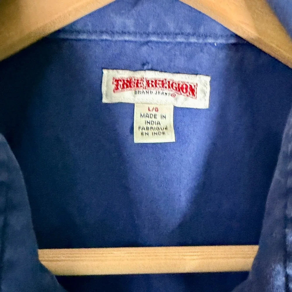 True‎ Religion Men's Short Sleeve Pearl Snap Western Shirt Navy Blue Large